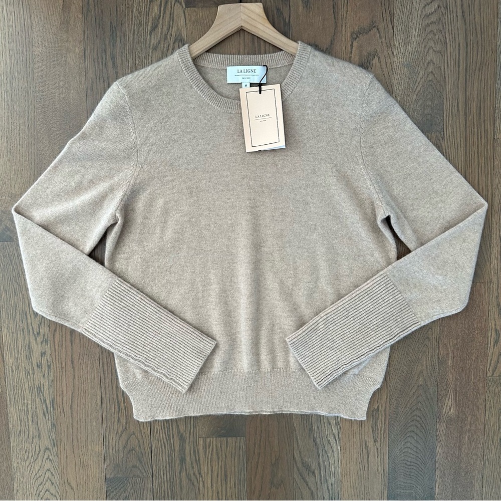 NWT La Ligne Solid Lean Lines 100% Cashmere Sweater in Tan Size Medium - Picture 5 of 13